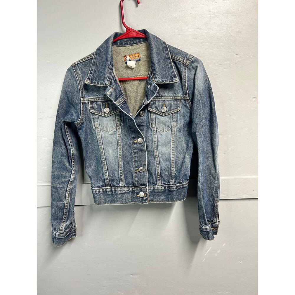 Vintage Women’s Bulldog Denim Jean Jacket Cotton Fitted Button Front SZ Small